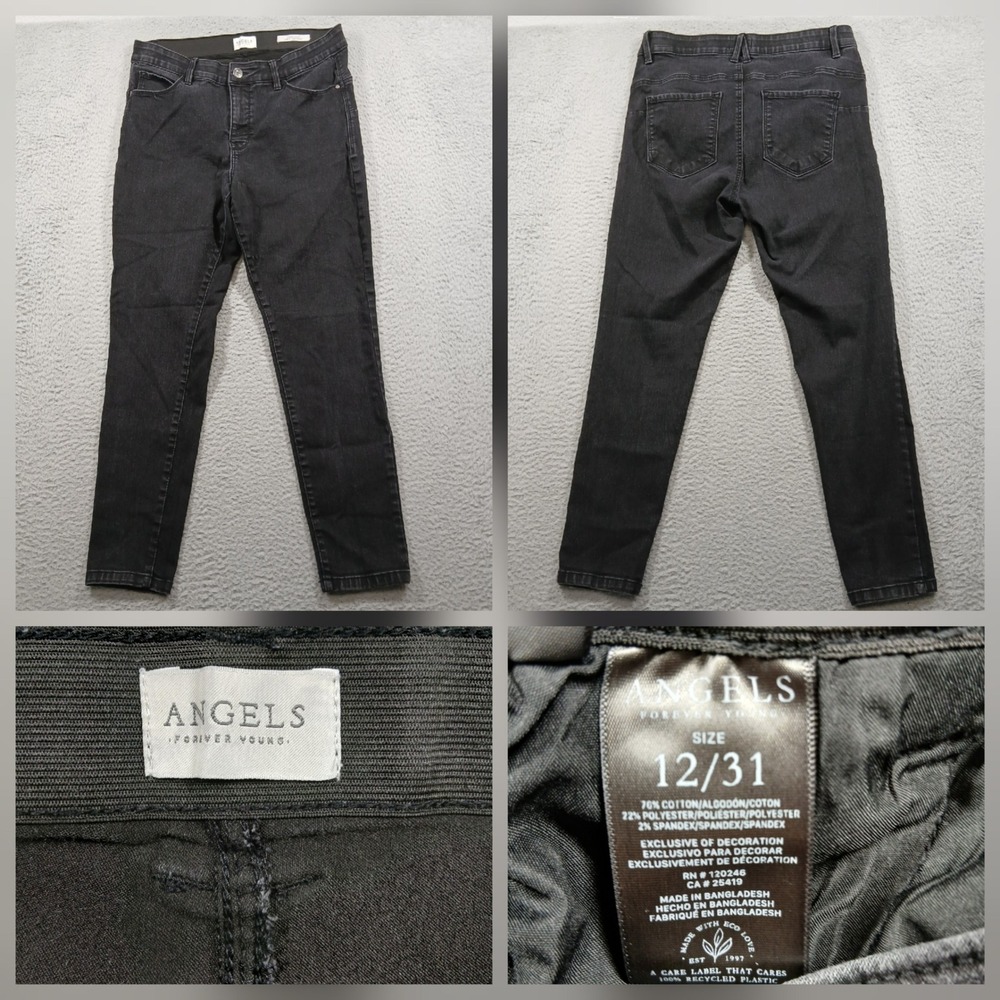 Angels Forever Young 360 Sculpt Skinny Jeans 12/31 Black Mid Rise Stretch EUC